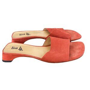 Lisa B. Sandals Coral Pink Suede Leather 40 Italy Shoes Slides 9 Kitten Heels